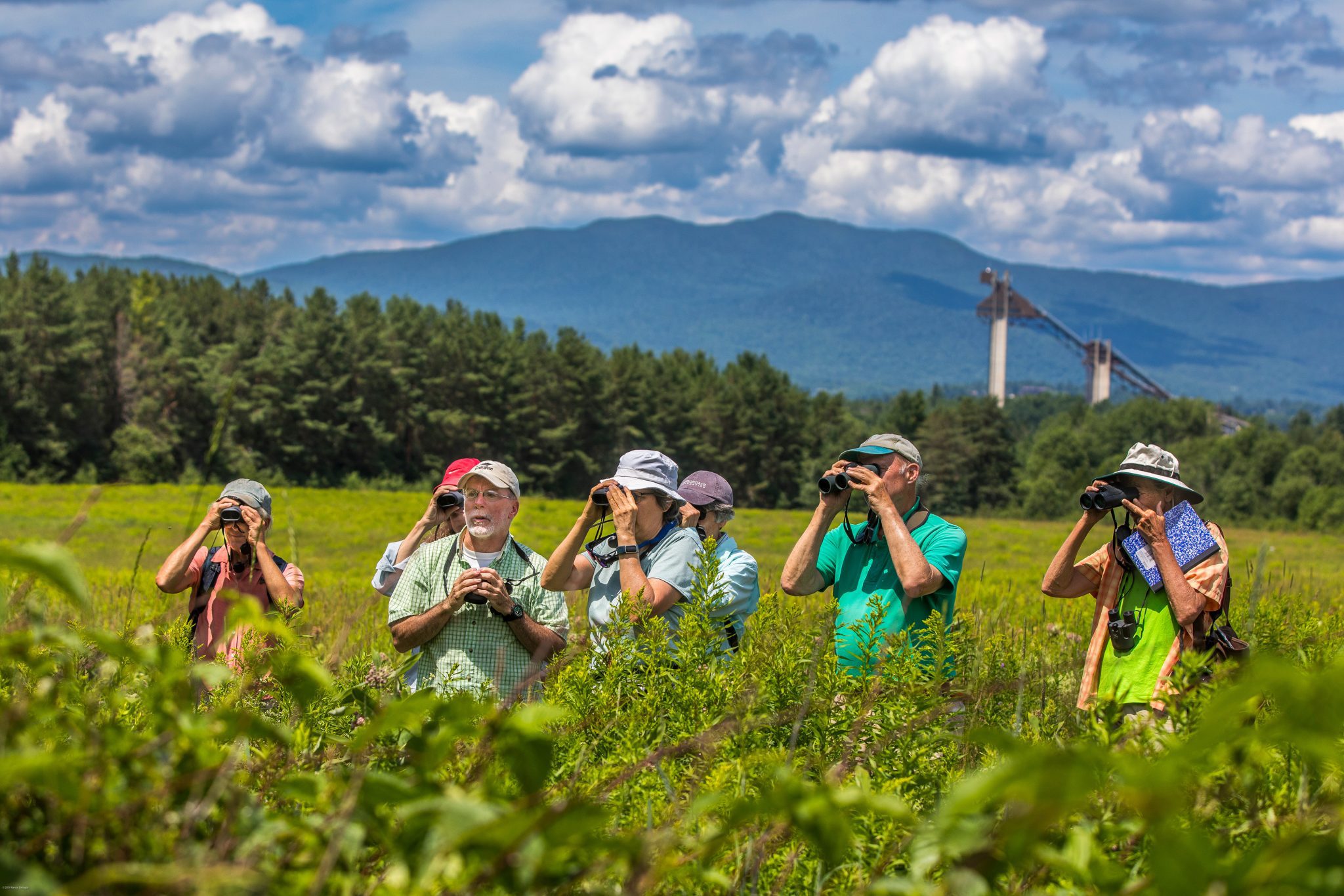 people use binoculars in a field