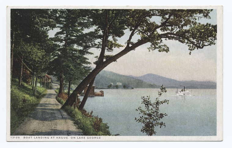 historic postcard of a boat launch in Hague