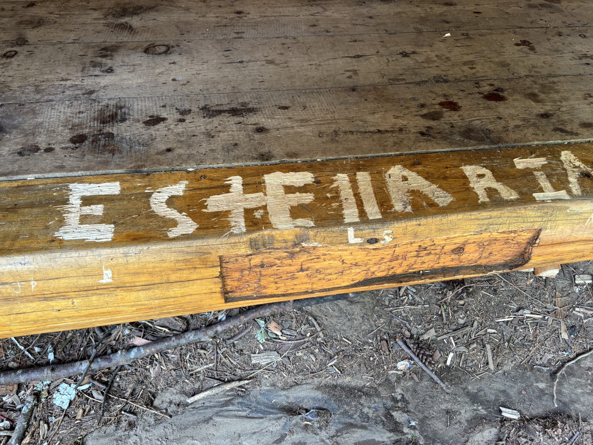 carvings in a lean to